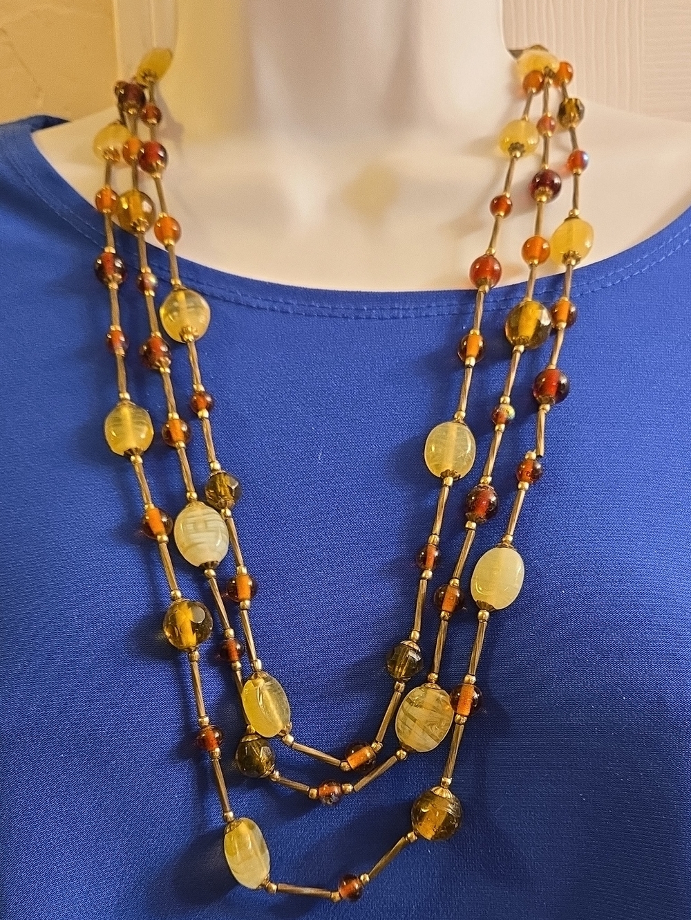 Vintage Yellow and Amber Multi-Strand Beaded Necklace